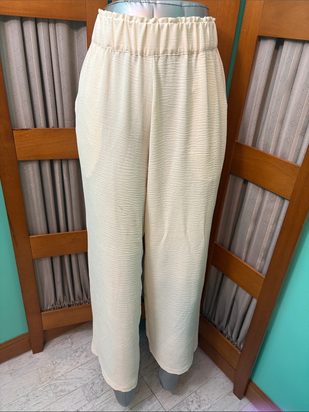 Serra Cream Elastic-Waist Wide-Leg Pants